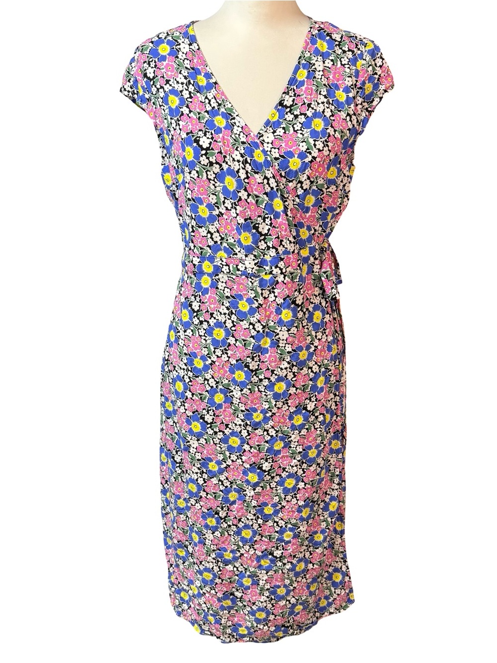 J. Crew Fabrizia Floral Wrap Midi Dress Size Small Pink Blue Multi Viscose